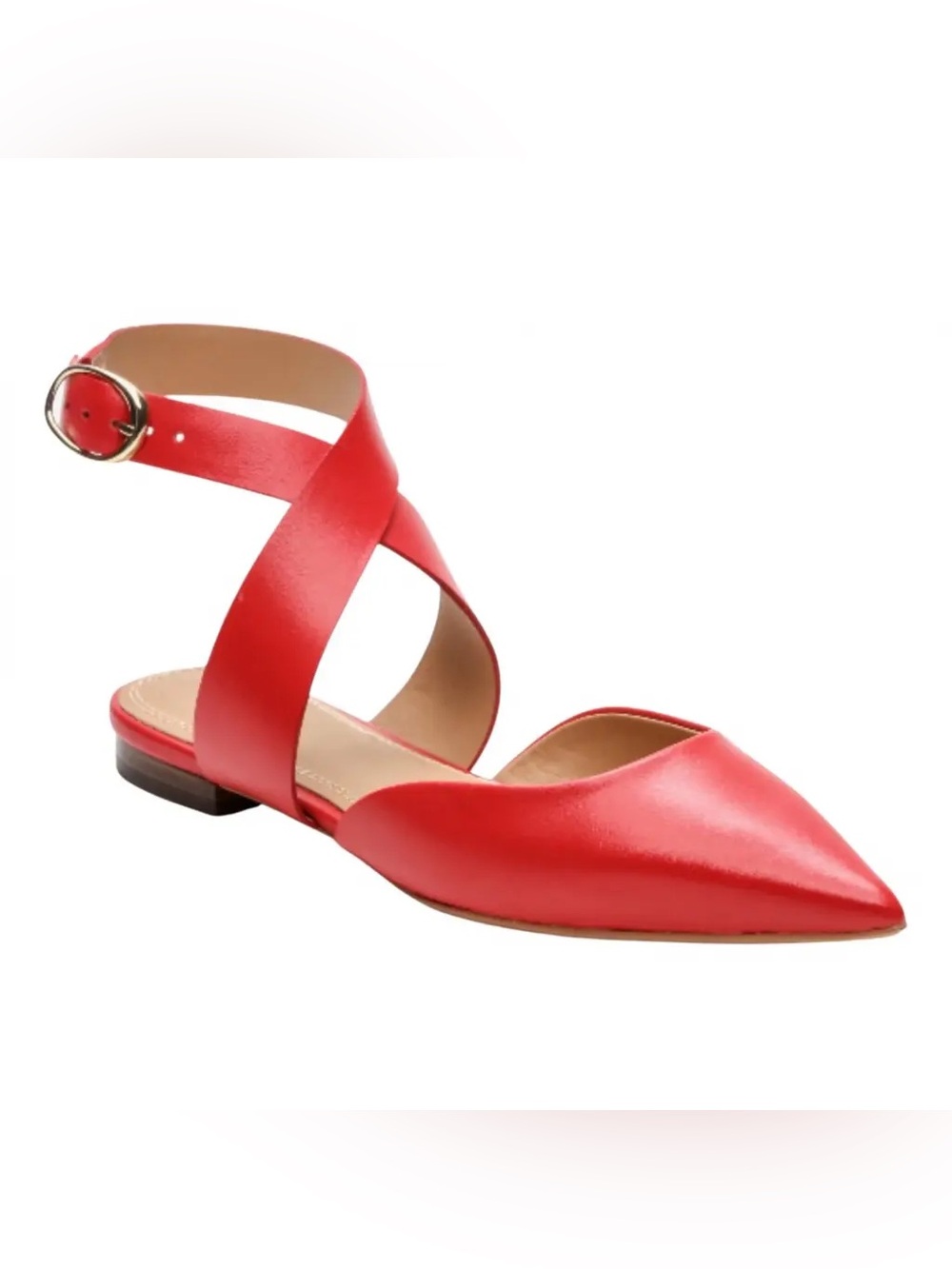 Red Pointed-Toe Ankle-Strap Flat Shoes by Maje